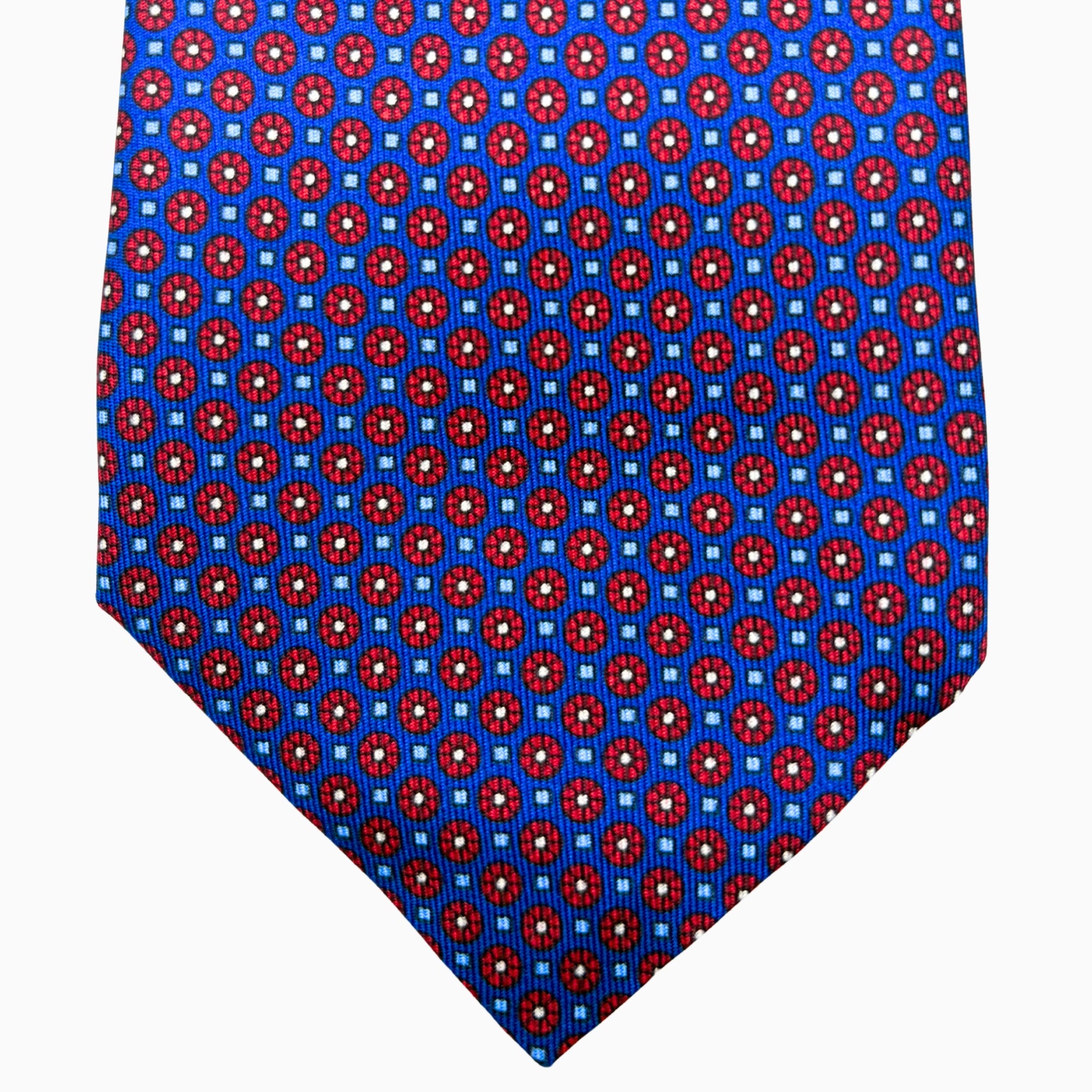 Royal Blue and Red Medallion Motif Silk Tie – Made in Italy