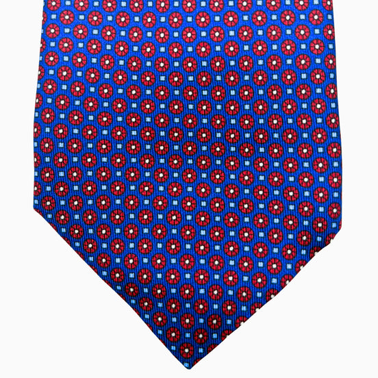 Royal Blue and Red Medallion Motif Silk Tie – Made in Italy