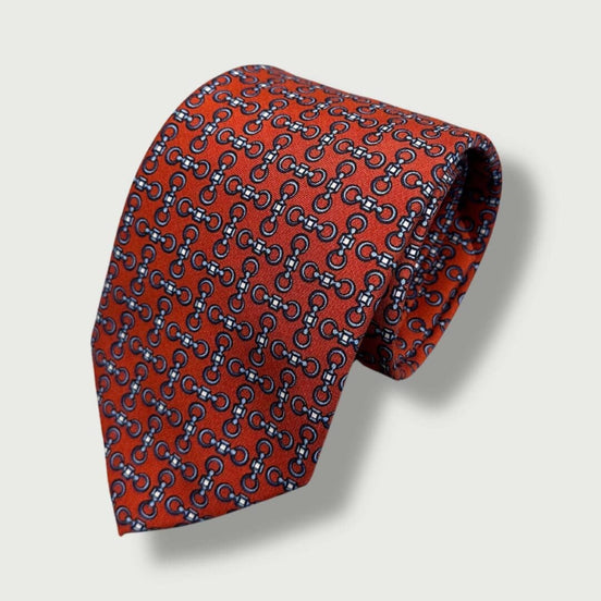 Burnt Orange Silk Tie with Equestrian Bit Motif – Made in Italy