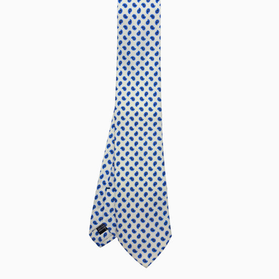 White & Blue Paisley Pattern Silk Tie – Made in Italy