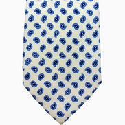 White & Blue Paisley Pattern Silk Tie – Made in Italy