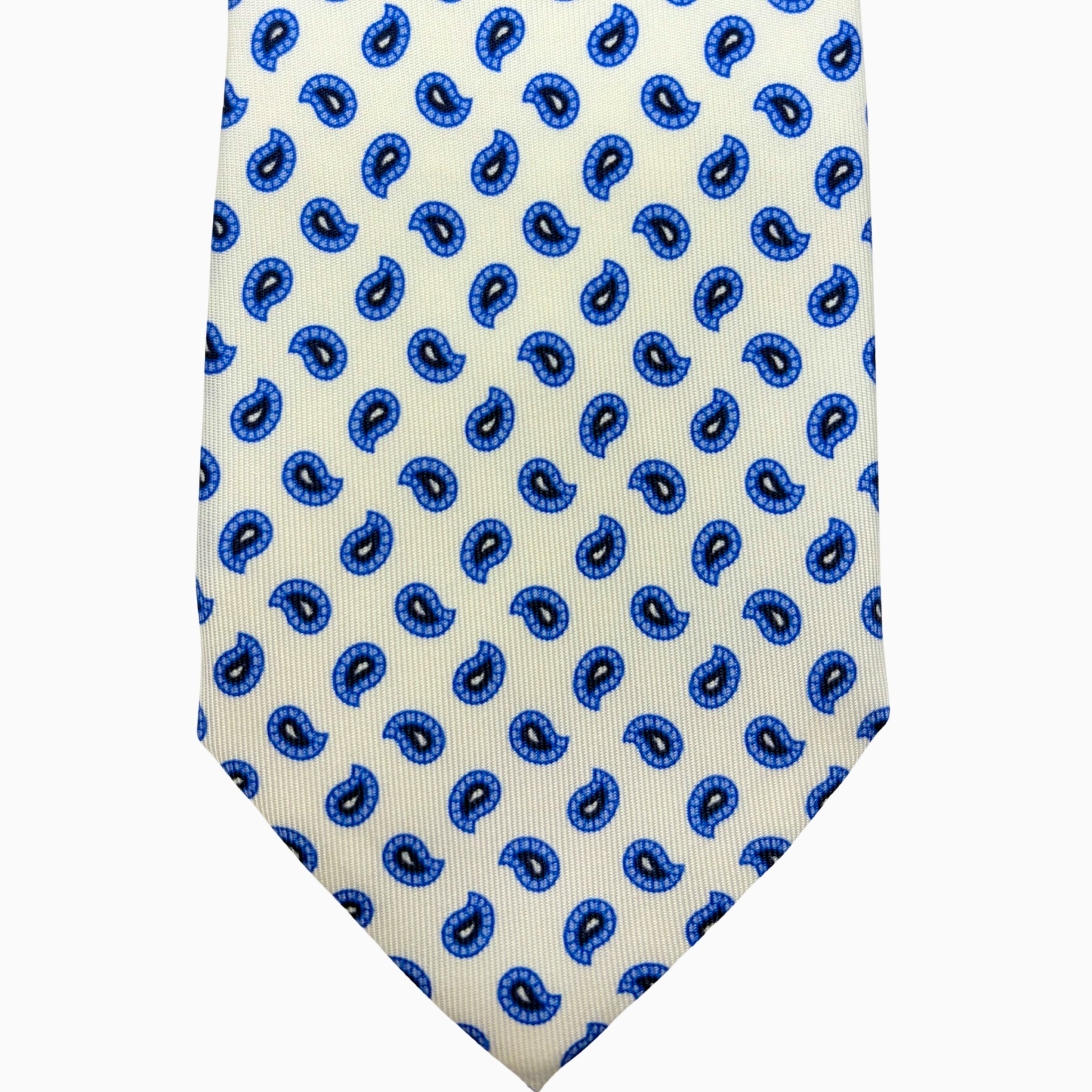 White & Blue Paisley Pattern Silk Tie – Made in Italy