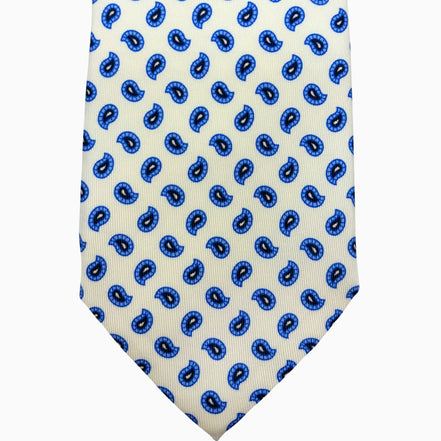 White & Blue Paisley Pattern Silk Tie – Made in Italy
