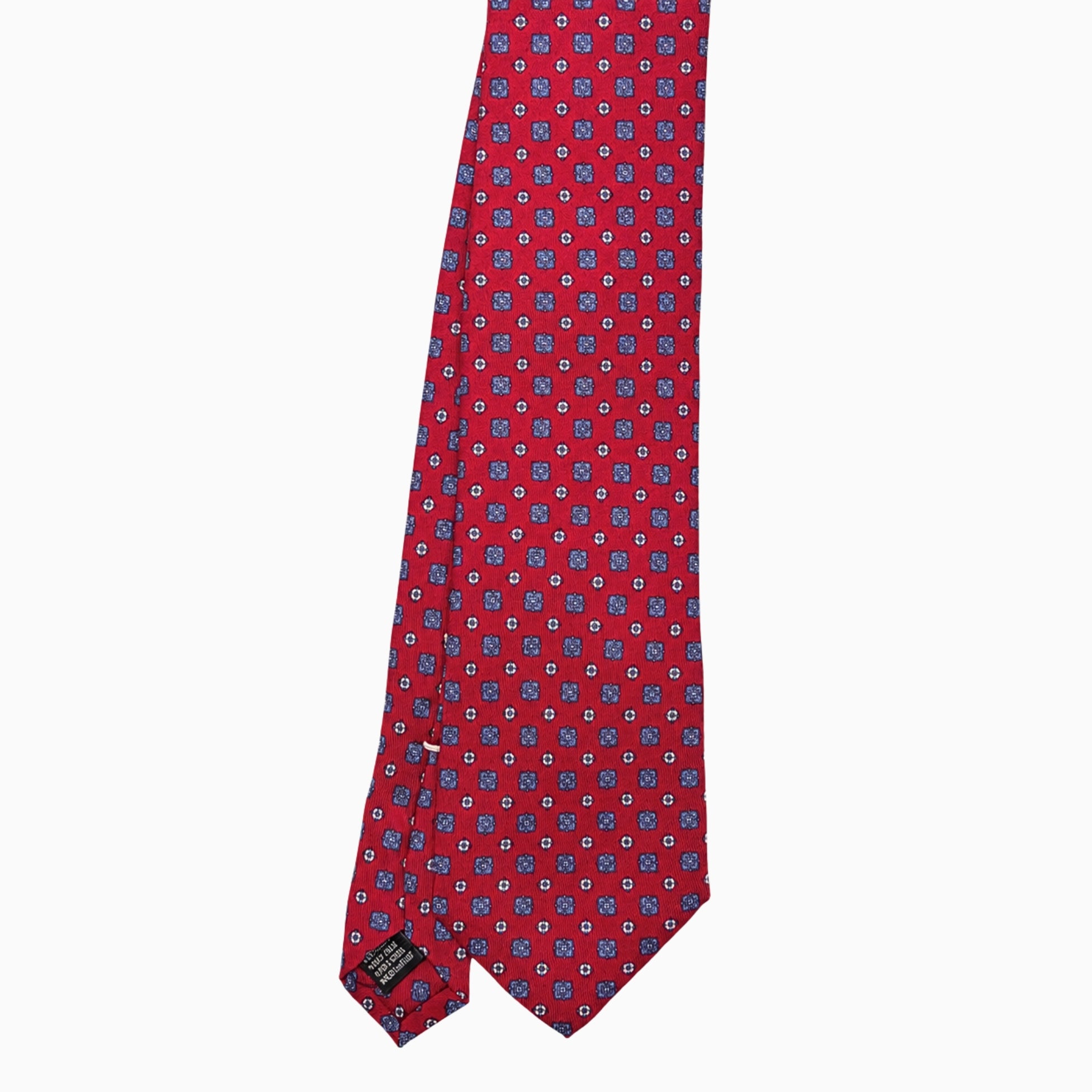 Red and Blue Geometric Motif Silk Tie – Made in Italy