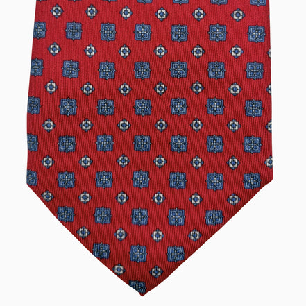 Red and Blue Geometric Motif Silk Tie – Made in Italy