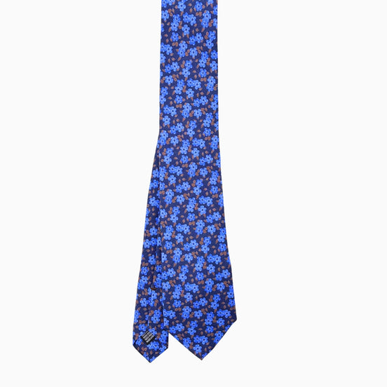 Navy Blue Floral Pattern Silk Tie – Made in Italy
