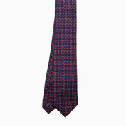 Navy Blue and Red Medallion Motif Silk Tie – Made in Italy