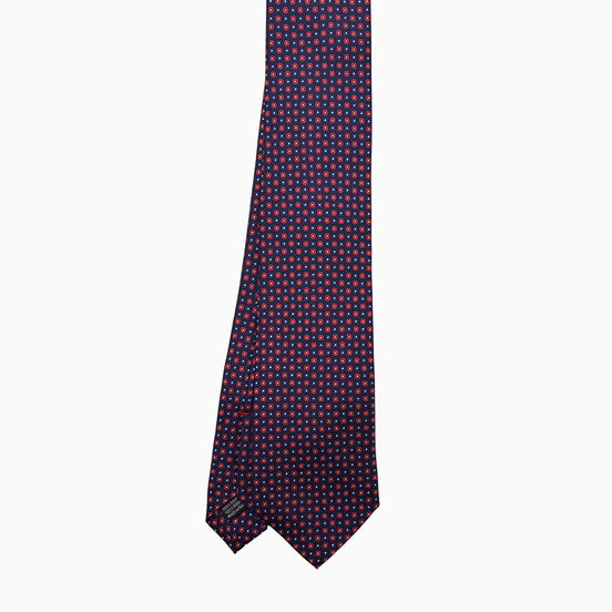 Navy Blue and Red Medallion Motif Silk Tie – Made in Italy