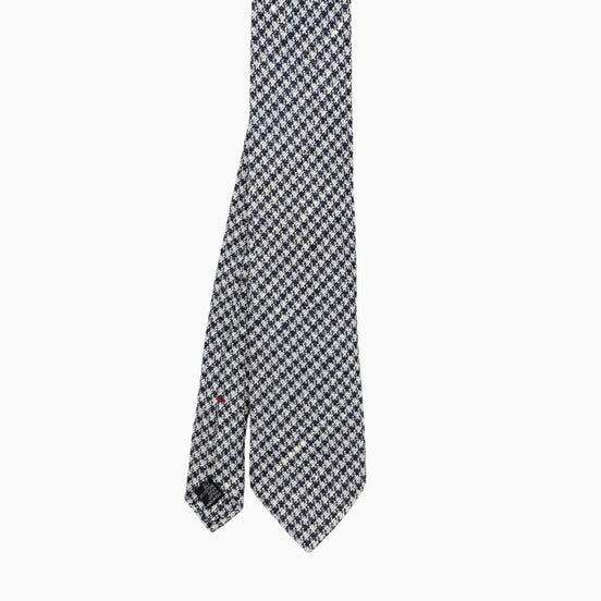 Navy & White Houndstooth Pattern Tie – Made in Italy