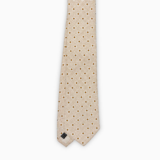 Beige and Burnt Orange Floral Motif Silk Tie – Made in Italy