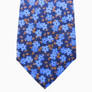 Navy Blue Floral Pattern Silk Tie – Made in Italy