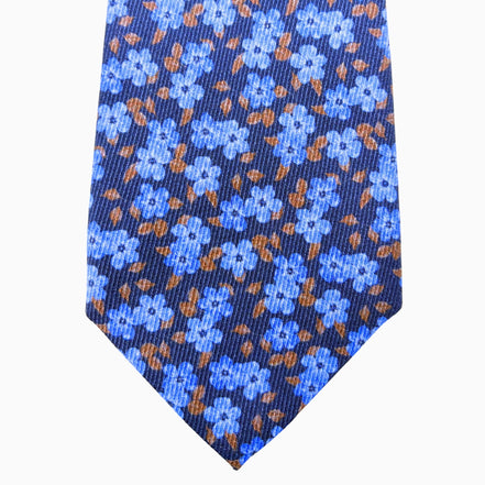 Navy Blue Floral Pattern Silk Tie – Made in Italy