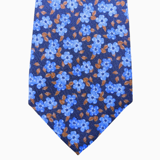 Navy Blue Floral Pattern Silk Tie – Made in Italy