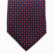 Navy Blue and Red Medallion Motif Silk Tie – Made in Italy