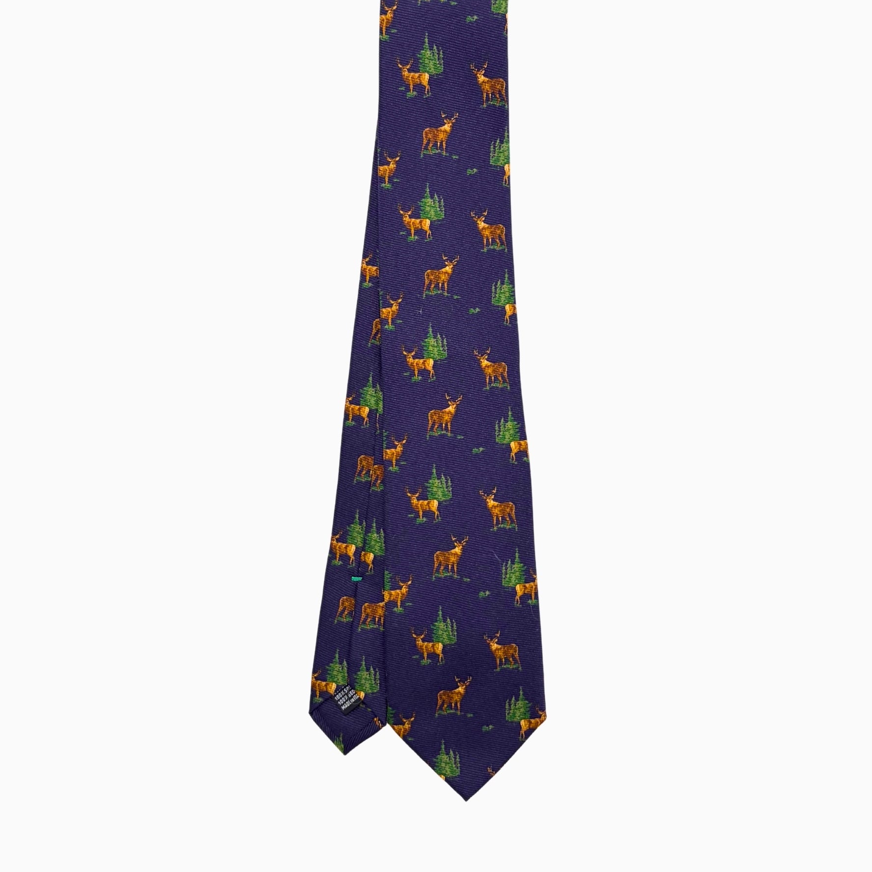 Navy Blue Deer Motif Silk Tie – Made in Italy