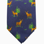 Navy Blue Deer Motif Silk Tie – Made in Italy