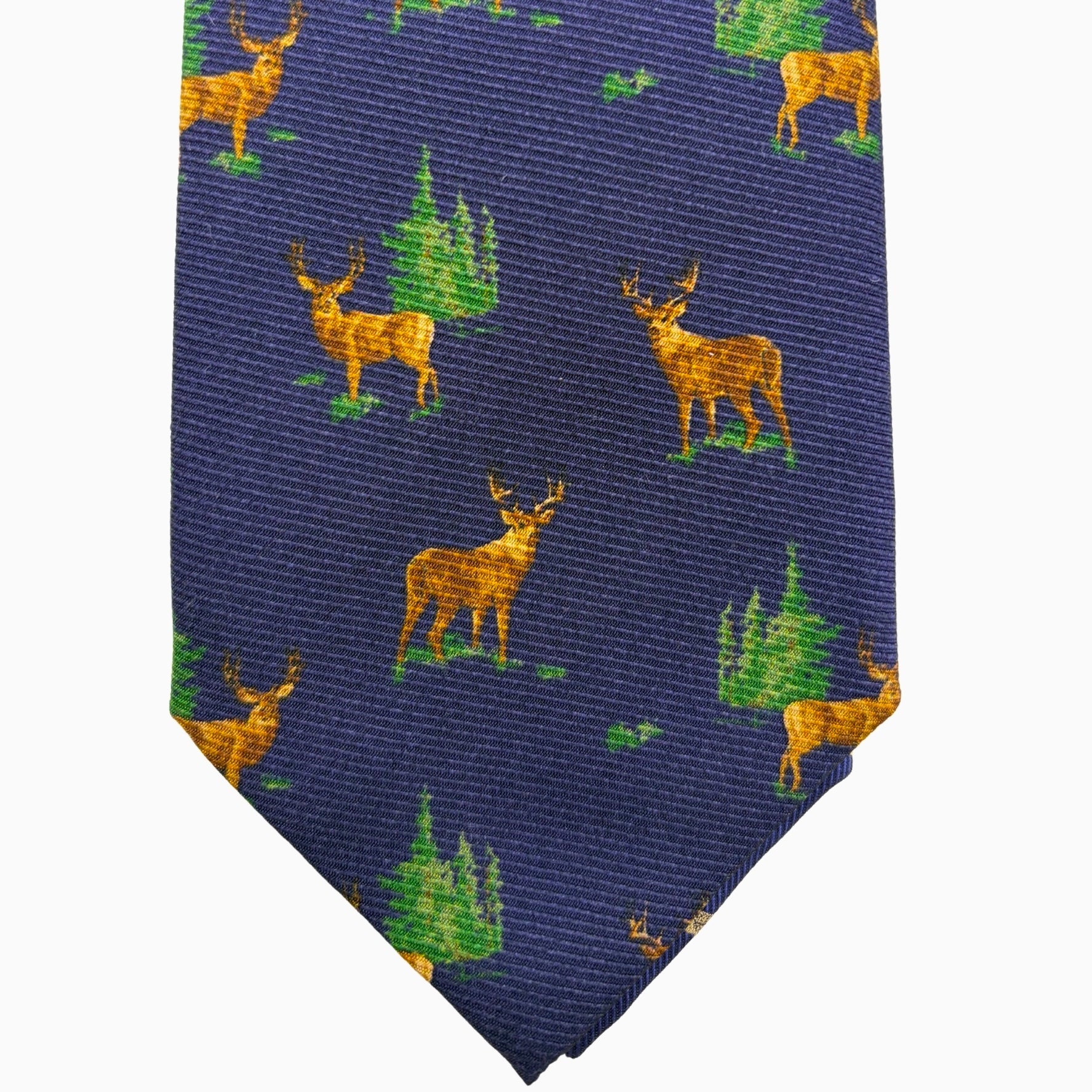 Navy Blue Deer Motif Silk Tie – Made in Italy