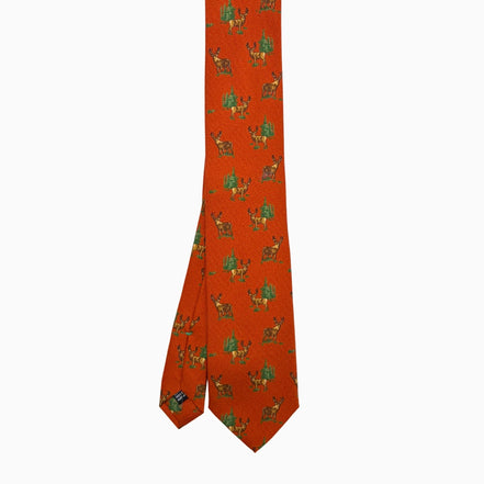 Burnt Orange Deer Motif Silk Tie – Made in Italy