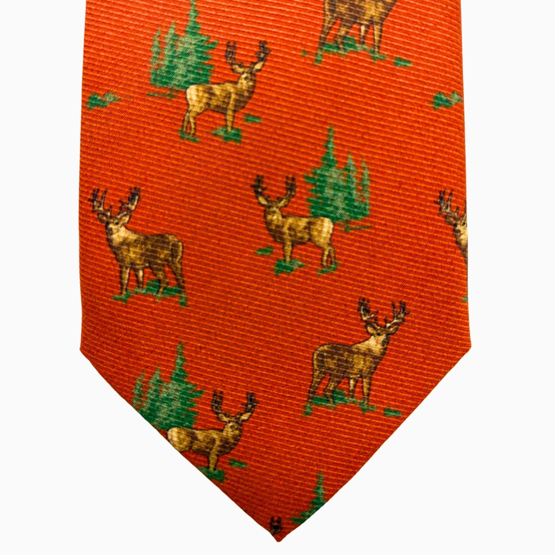Burnt Orange Deer Motif Silk Tie – Made in Italy