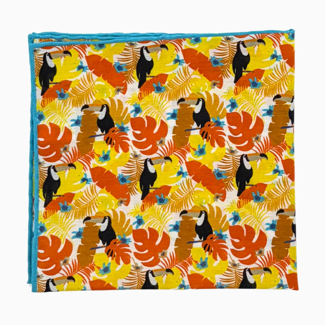 Yellow, Orange & Light Blue Tropical Toucan Handkerchief – Made in Italy