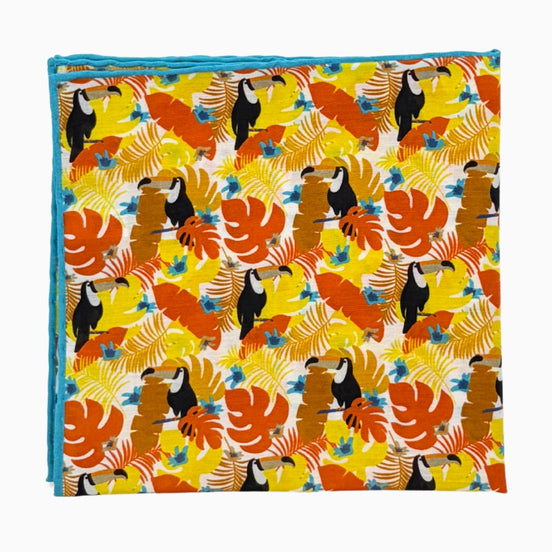 Yellow, Orange & Light Blue Tropical Toucan Handkerchief – Made in Italy