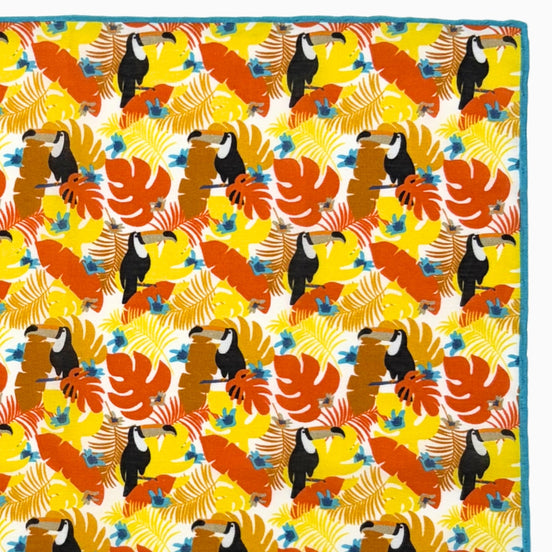 Yellow, Orange & Light Blue Tropical Toucan Handkerchief – Made in Italy
