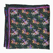 Dark Green Multicolor Equestrian Print Handkerchief – Made in Italy