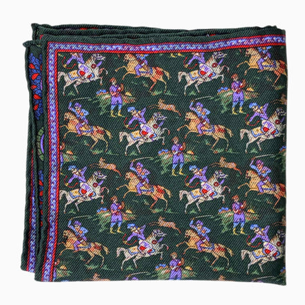 Dark Green Multicolor Equestrian Print Handkerchief – Made in Italy