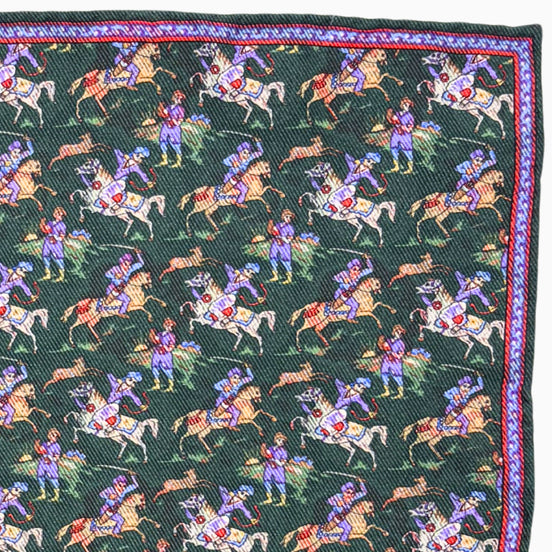 Dark Green Multicolor Equestrian Print Handkerchief – Made in Italy
