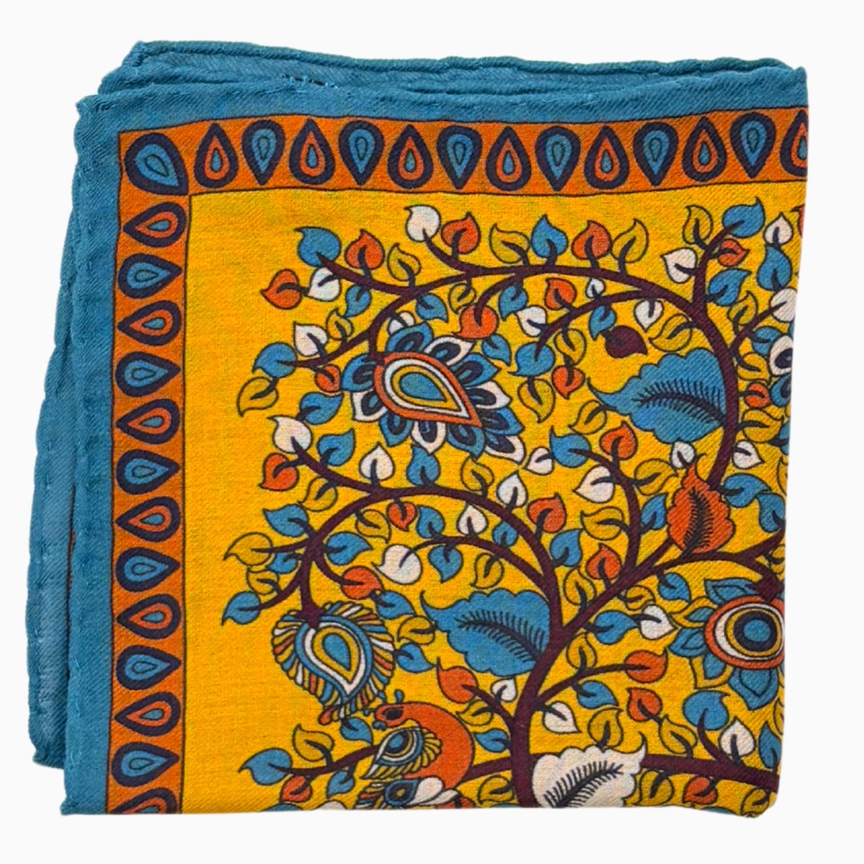 Yellow, Blue & Orange Ornamental Tree & Deer Handkerchief – Made in Italy
