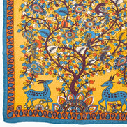 Yellow, Blue & Orange Ornamental Tree & Deer Handkerchief – Made in Italy