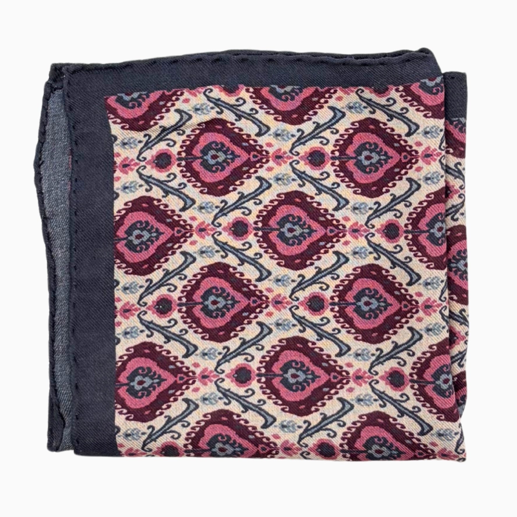 Burgundy, Pink & Light Blue Geometric Pattern Handkerchief – Made in Italy