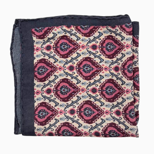 Burgundy, Pink & Light Blue Geometric Pattern Handkerchief – Made in Italy