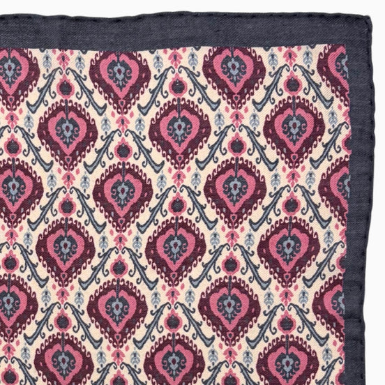 Burgundy, Pink & Light Blue Geometric Pattern Handkerchief – Made in Italy