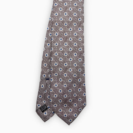 Brown and Blue Floral Motif Silk Tie – Made in Italy