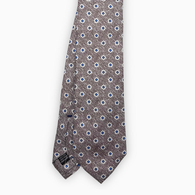Brown and Blue Floral Motif Silk Tie – Made in Italy