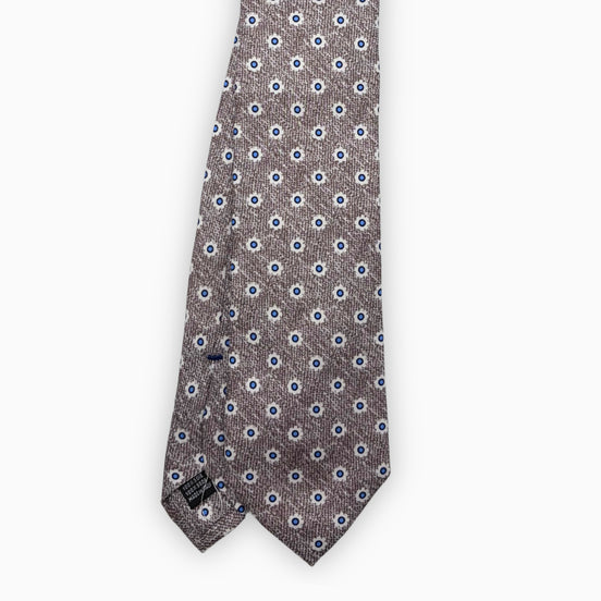 Brown and Blue Floral Motif Silk Tie – Made in Italy