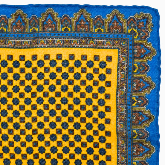 Yellow & Royal Blue Ornamental Geometric Handkerchief – Made in Italy