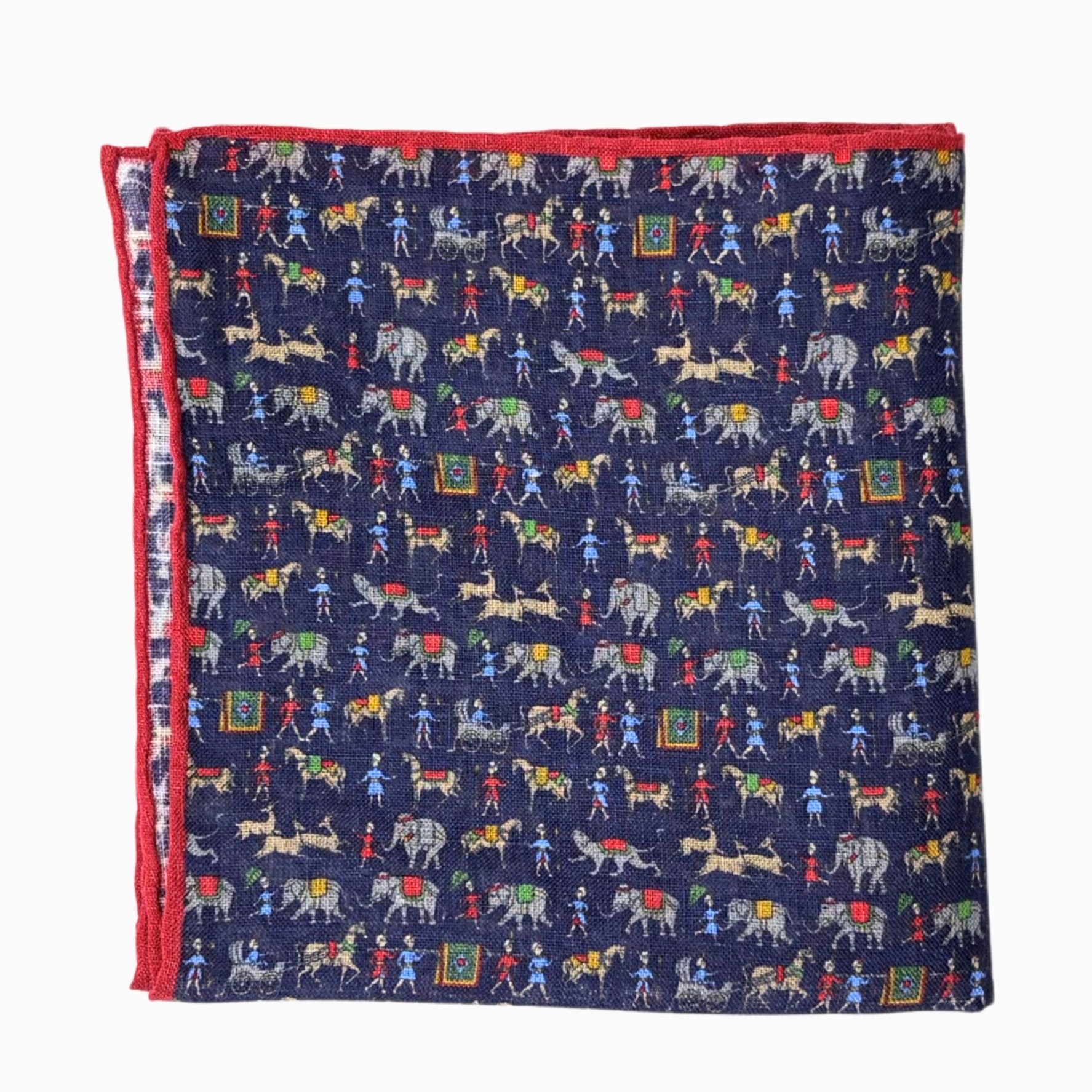 Navy Blue Multicolor Animal & Figure Print Handkerchief – Made in Italy