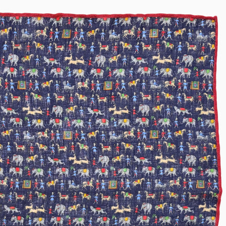 Navy Blue Multicolor Animal & Figure Print Handkerchief – Made in Italy