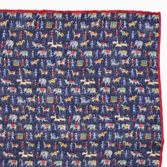 Navy Blue Multicolor Animal & Figure Print Handkerchief – Made in Italy