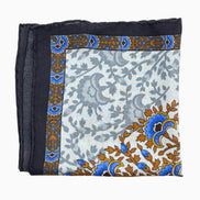 Light Blue, Brown & Navy Floral Border Handkerchief – Made in Italy