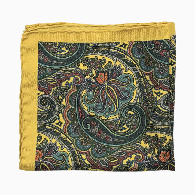 Yellow & Green Paisley Print Handkerchief – Made in Italy