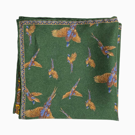 Forest Green Pheasant Print Handkerchief – Made in Italy