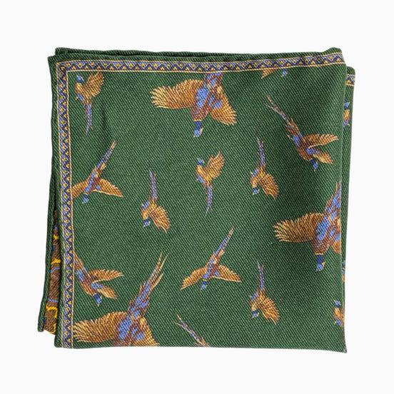 Forest Green Pheasant Print Handkerchief – Made in Italy