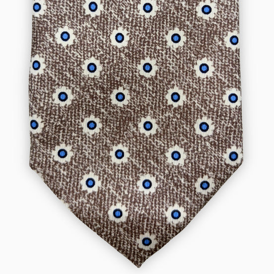 Brown and Blue Floral Motif Silk Tie – Made in Italy