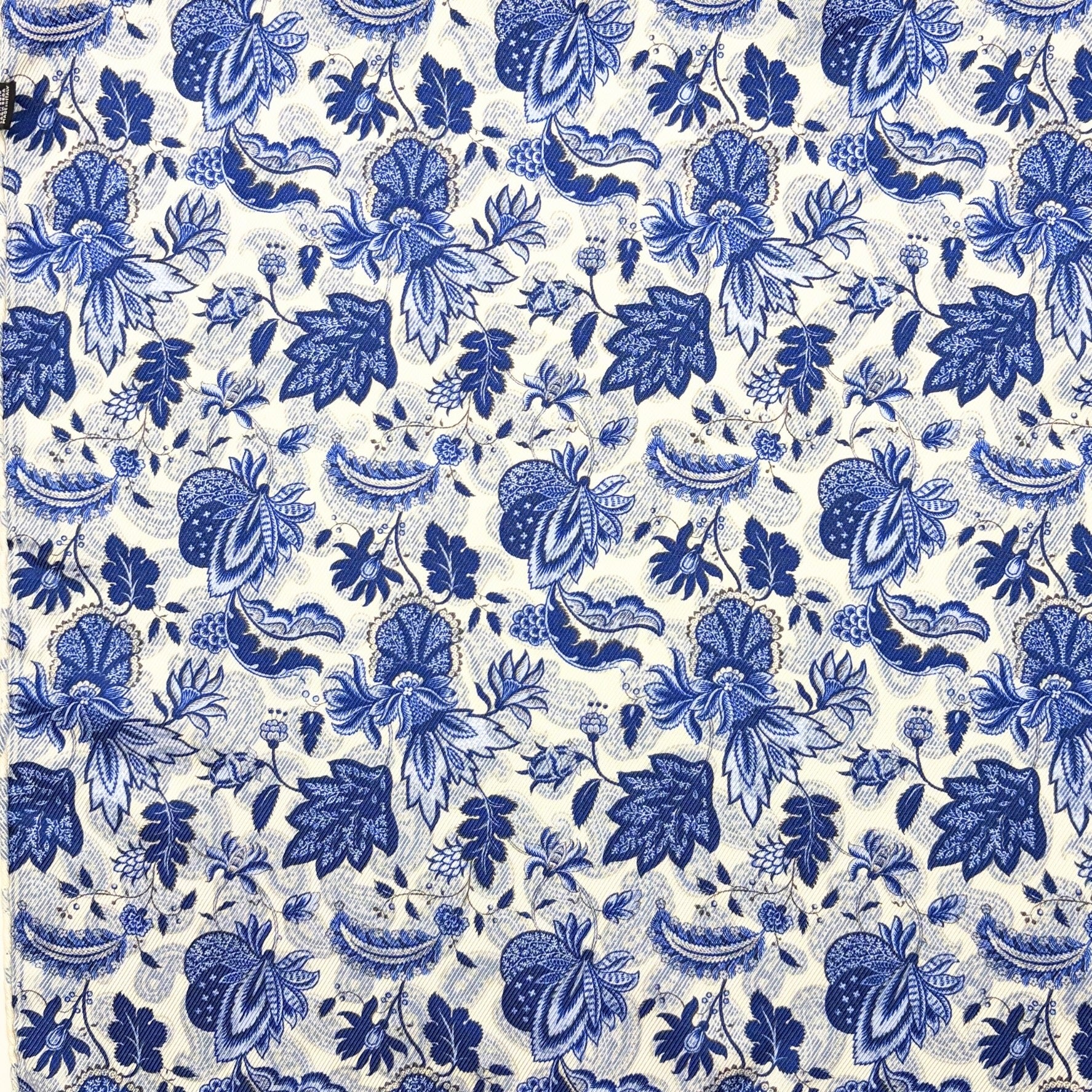 White & Blue Reversible Botanical Floral Handkerchief – Made in Italy