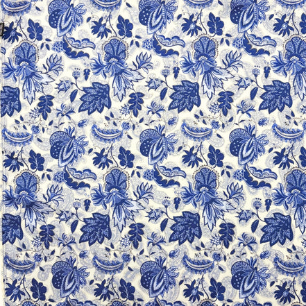 White & Blue Reversible Botanical Floral Handkerchief – Made in Italy