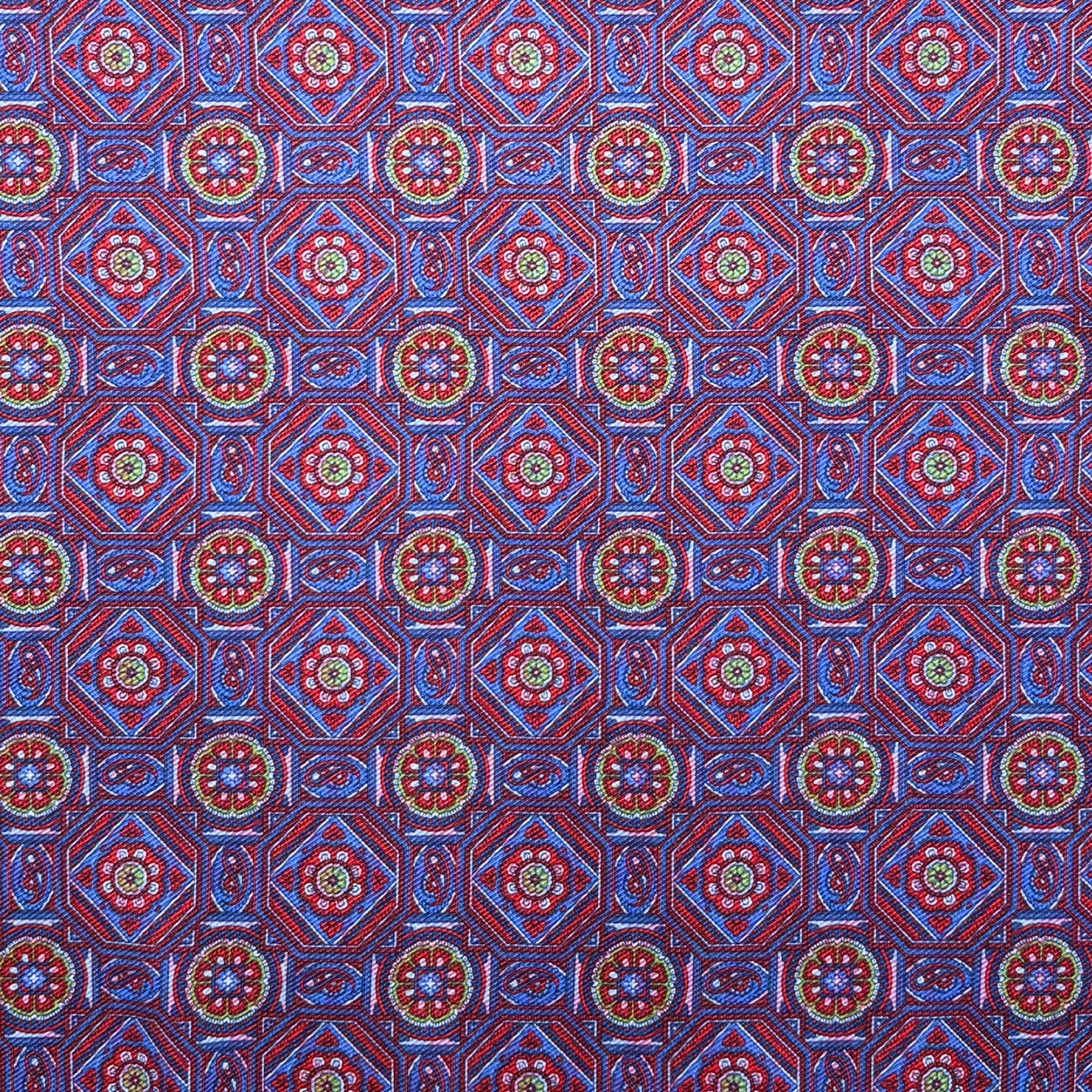 Red & Blue Reversible Geometric Medallion Handkerchief – Made in Italy
