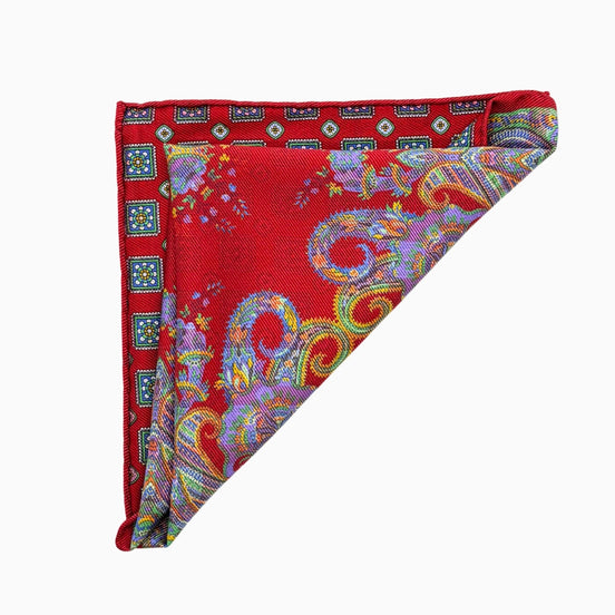 Red Multicolor Reversible Paisley Handkerchief – Made in Italy